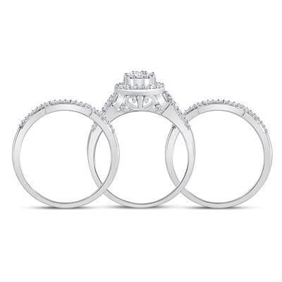 Round Diamond Cluster Bridal Wedding Ring Set 1/2 Cttw