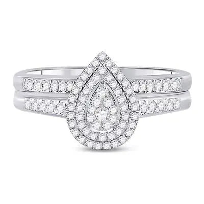 Round Diamond Pear-shape Bridal Wedding Ring Set 1/3 Cttw Miral Jewelry