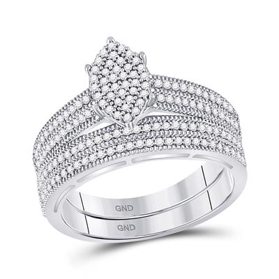 Miral Jewelry Round Diamond Cluster Matching Wedding Ring Set 3/4 Cttw in 14k white gold, matching wedding ring set.
