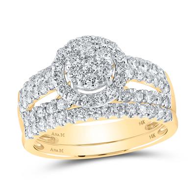 Round Diamond Cluster Matching Wedding Ring Set 1-3/4 Cttw