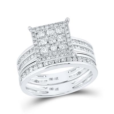 A Round Diamond Square Matching Wedding Ring Set 1-1/2 Cttw by Miral Jewelry set in white gold.