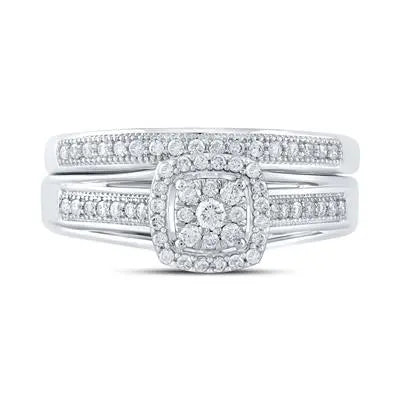 Round Diamond Cluster Bridal Wedding Ring Set 1/3 Cttw Miral Jewelry