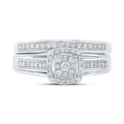 Round Diamond Cluster Bridal Wedding Ring Set 1/3 Cttw