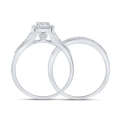 Round Diamond Cluster Bridal Wedding Ring Set 1/3 Cttw