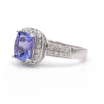 Fashion Ring with 0.25 Tw Round Diamonds and Rectangular Cushion Tanzanite - Miral Jewelry