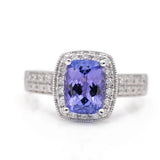 Fashion Ring with 0.25 Tw Round Diamonds and Rectangular Cushion Tanzanite - Miral Jewelry