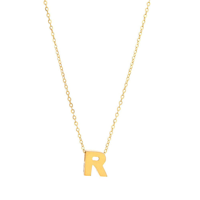 Initial R in 14k Yellow Gold Necklace - Miral Jewelry