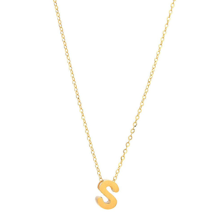 Initial S in 14k Yellow Gold Necklace - Miral Jewelry