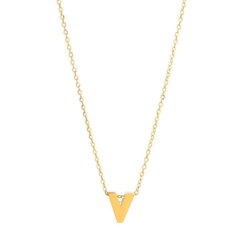 Initial V in 14k Yellow Gold Necklace - Miral Jewelry