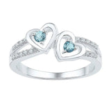 Sterling Silver Womens Round Lab - Created Aquamarine Diamond Heart Ring - Miral Jewelry