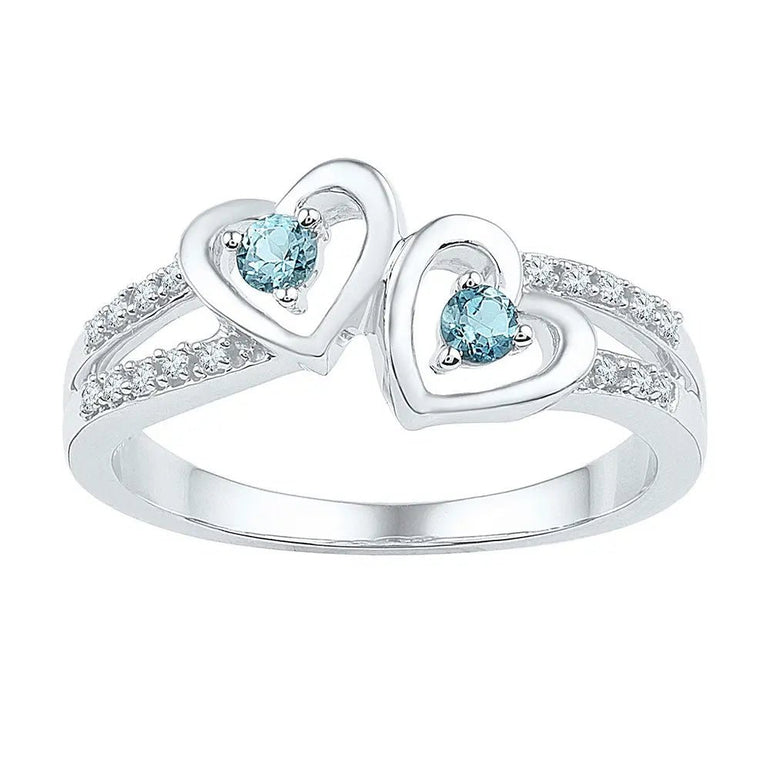 Sterling Silver Womens Round Lab - Created Aquamarine Diamond Heart Ring - Miral Jewelry