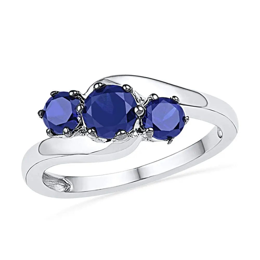 Sterling Silver Women's Round Lab - Created Blue Sapphire 3 - stone Ring - Miral Jewelry