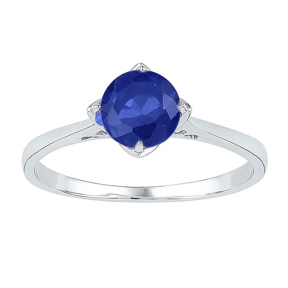 Sterling Silver Women's Round Lab - Created Blue Sapphire Solitaire Ring - Miral Jewelry