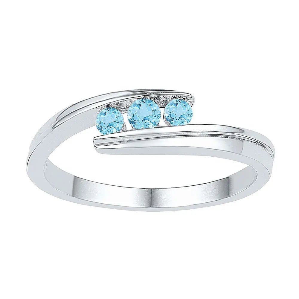 Sterling Silver Women's Round Lab - Created Blue Topaz 3 - stone Ring - Miral Jewelry