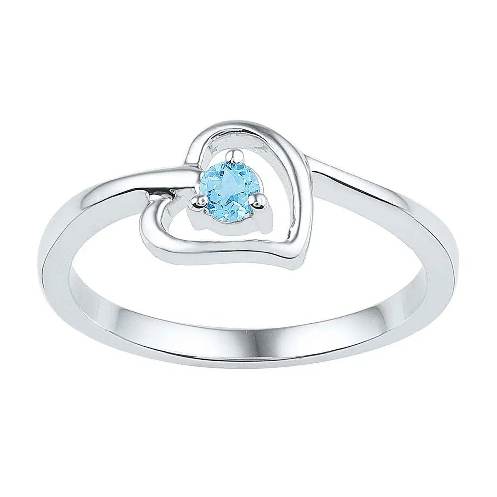 Sterling Silver Women's Round Lab - Created Blue Topaz Heart Ring - Miral Jewelry