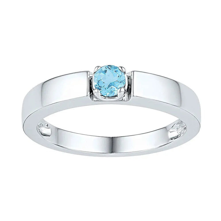 Sterling Silver Womens Round Lab - Created Blue Topaz Solitaire Ring - Miral Jewelry