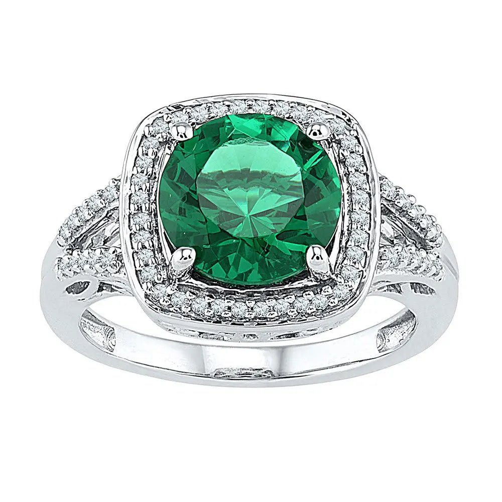 Sterling Silver Women's Round Lab - Created Emerald Solitaire Diamond Ring - Miral Jewelry