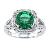Sterling Silver Women's Round Lab - Created Emerald Solitaire Diamond Ring - Miral Jewelry