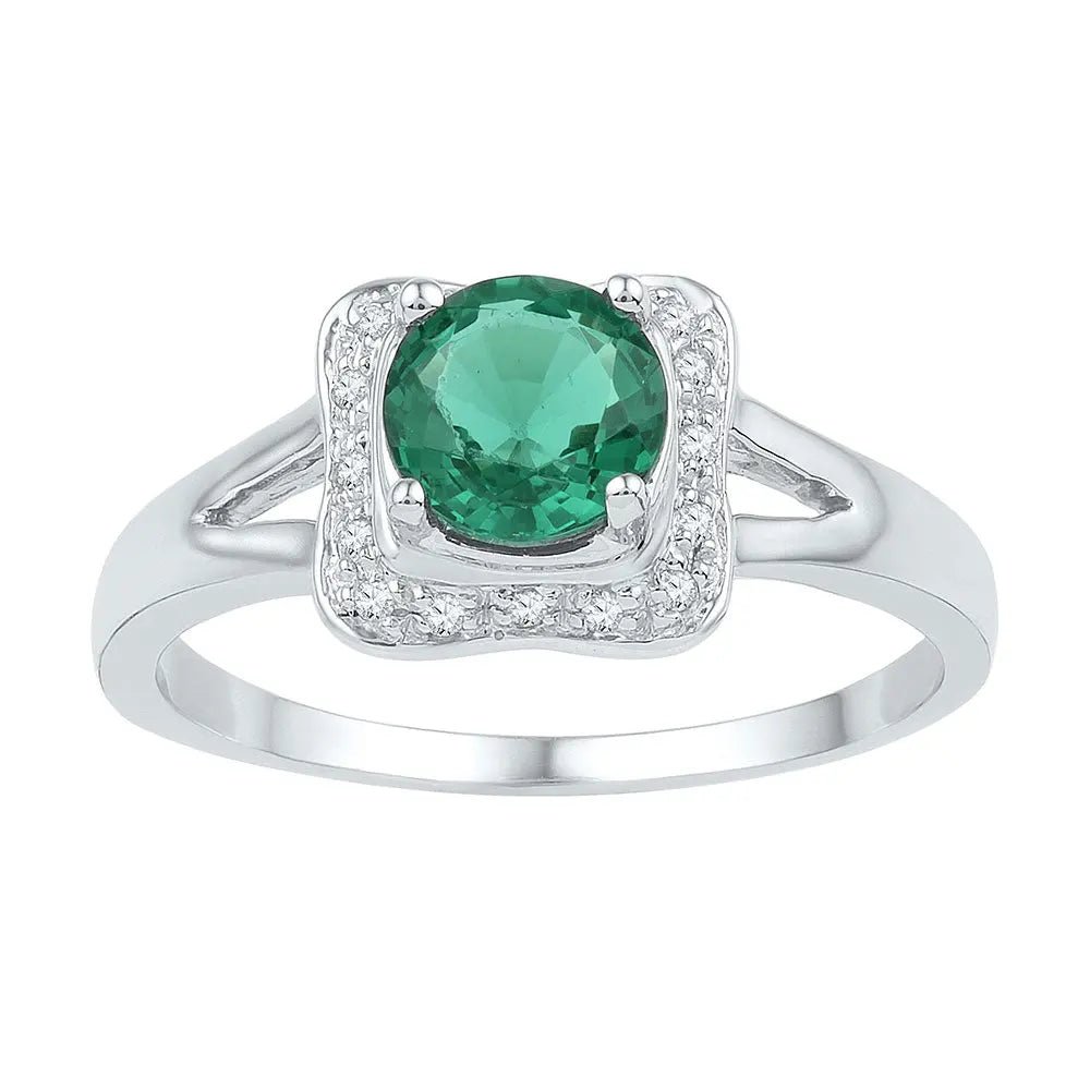Sterling Silver Women's Round Lab - Created Emerald Solitaire Square Frame Ring - Miral Jewelry
