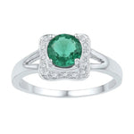 Sterling Silver Women's Round Lab - Created Emerald Solitaire Square Frame Ring - Miral Jewelry