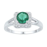 Sterling Silver Women's Round Lab - Created Emerald Solitaire Square Frame Ring - Miral Jewelry