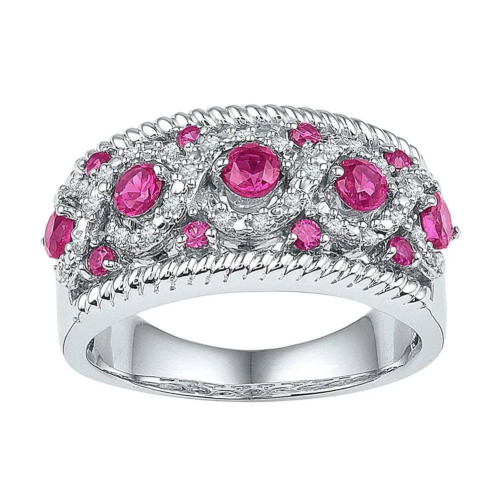 Sterling Silver Womens Round Lab - Created Pink Sapphire Band Ring - Miral Jewelry