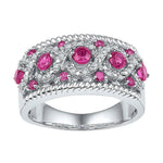 Sterling Silver Womens Round Lab - Created Pink Sapphire Band Ring - Miral Jewelry