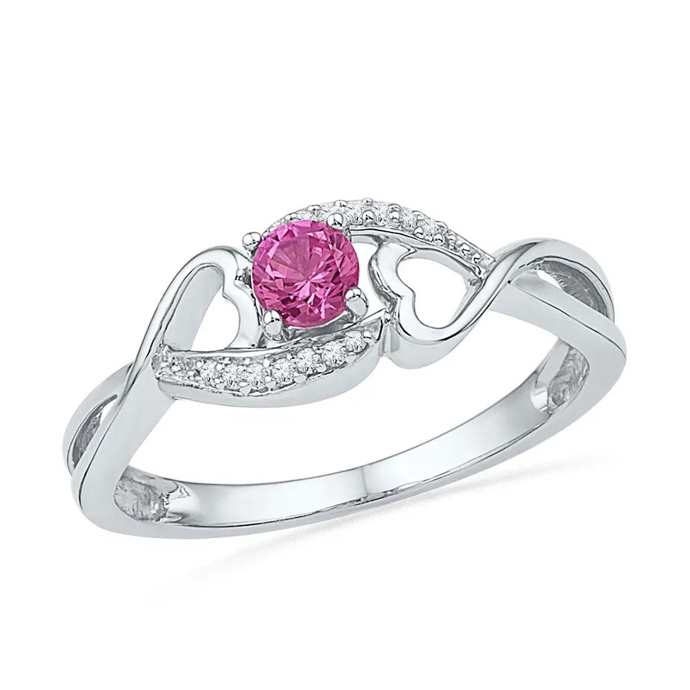 Sterling Silver Women's Round Lab - Created Pink Sapphire Solitaire Heart Ring - Miral Jewelry