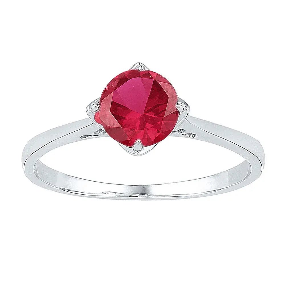 Sterling Silver Women's Round Lab - Created Ruby Solitaire Ring 1.00 Cttw - Miral Jewelry