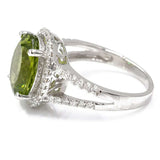 White 14 Karat Fashion Ring Size 7 With 0.45Tw Round Diamonds And 4.88Tw Oval Peridots - Miral Jewelry