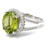 White 14 Karat Fashion Ring Size 7 With 0.45Tw Round Diamonds And 4.88Tw Oval Peridots - Miral Jewelry