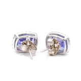White 14 Karat Stud Earrings With 0.15Tw Round Diamonds And 2=3.06Tw Oval Tanzanites - Miral Jewelry