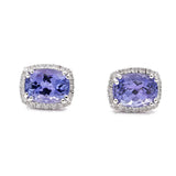 White 14 Karat Stud Earrings With 0.15Tw Round Diamonds And 2=3.06Tw Oval Tanzanites - Miral Jewelry