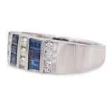 White Gold 14k Free Form Diamond Fashion Ring With 0.10Tw Round Diamonds and Saphires - Miral Jewelry