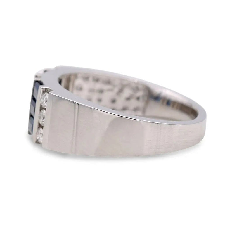 White Gold 14k Free Form Diamond Fashion Ring With 0.10Tw Round Diamonds and Saphires - Miral Jewelry