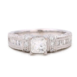 White Gold 14k Statement Diamond Engagement Ring with 0.72Tw Princes Diamond and 0.58 Tw Varius Shapes Diamonds - Miral Jewelry