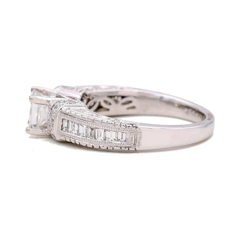 White Gold 14k Statement Diamond Engagement Ring with 0.72Tw Princes Diamond and 0.58 Tw Varius Shapes Diamonds - Miral Jewelry