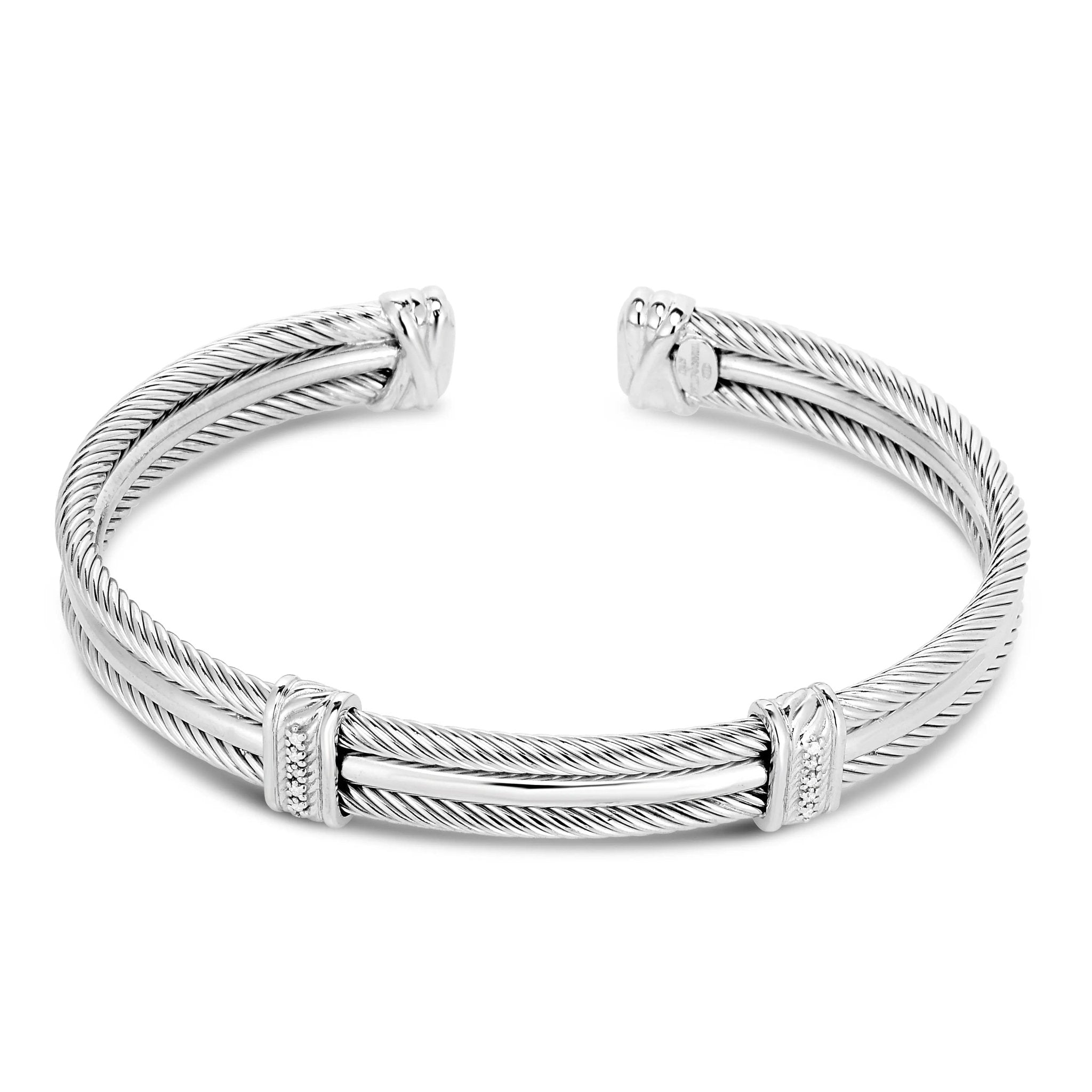 Women's Silver Rhodium 11.6Mm3 - Row Cuff Bangle W 0.05Ct - Miral Jewelry
